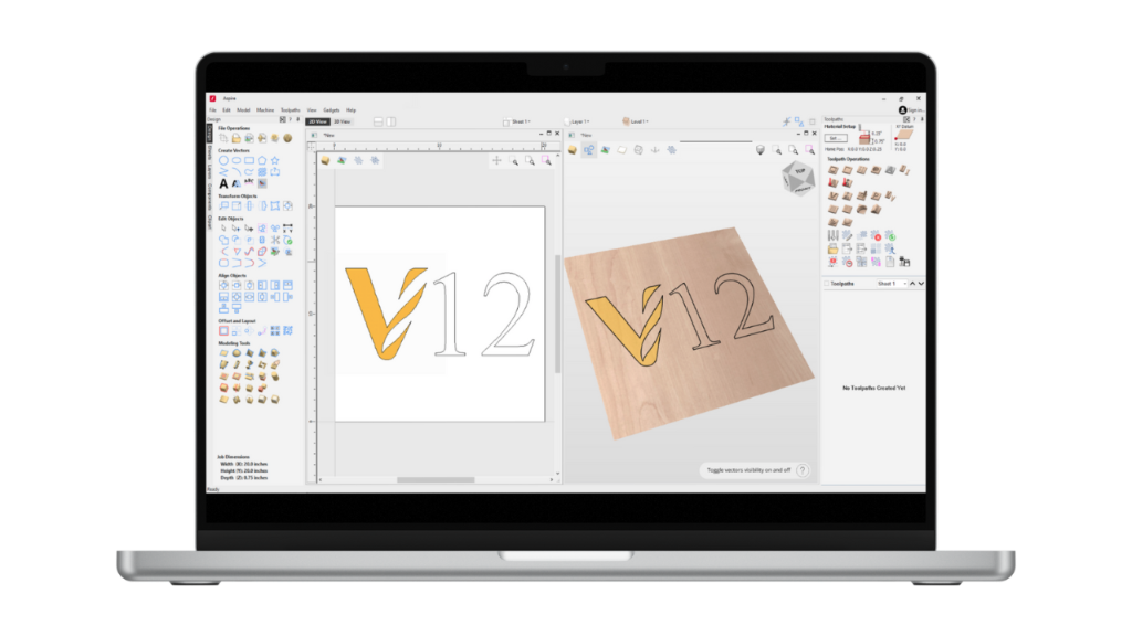 Vectric Aspire 12 Interface on Laptop